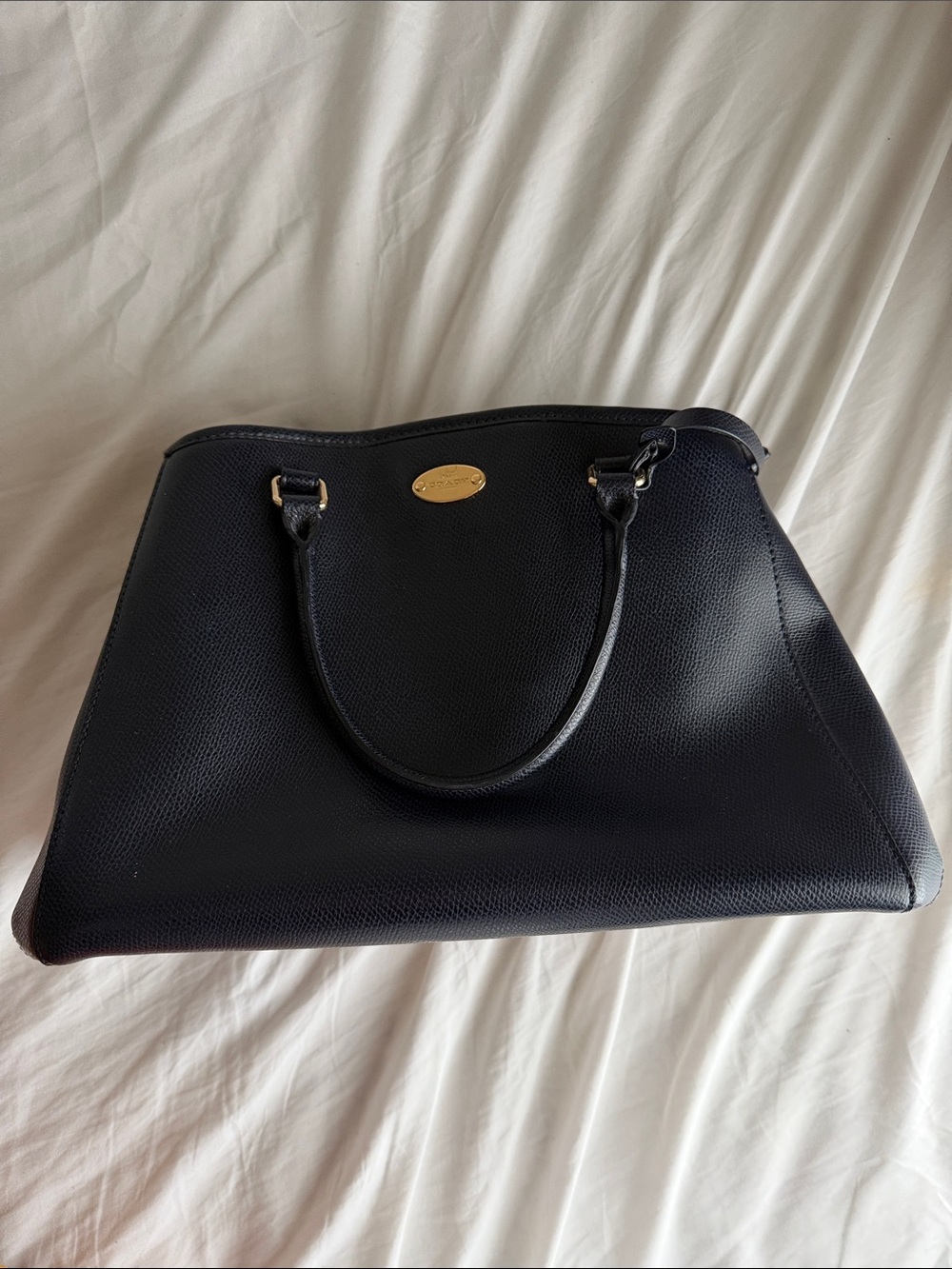 Coach Black Leather Pebbled Tote with Gold Hardware
